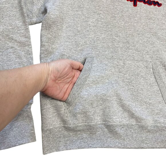 Champions S Grey Pullover Hoodie Kangaroo Pocket Athletic Sweatshirt Spellout - Picture 6 of 13